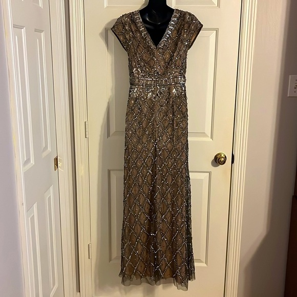 Adrianna Papell Embroidery Sequin Beading Evening Gown - Picture 6 of 10